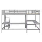 Whisen 119''L  79.5''W Wood Twin Size L-Shaped Loft Bed with Ladder and 2 Built-in L-Shaped Desks