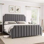 WhizMax Queen/King Size Bed Frame with 50.2 Tall Headboard, Velvet Upholstered Bed Frame Queen with Vertical Channel Tufted Headboard & Footboard