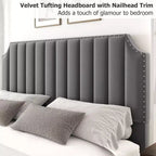 WhizMax Queen/King Size Bed Frame with 50.2 Tall Headboard, Velvet Upholstered Bed Frame Queen with Vertical Channel Tufted Headboard & Footboard