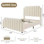 WhizMax Queen/King Size Bed Frame with 50.2 Tall Headboard, Velvet Upholstered Bed Frame Queen with Vertical Channel Tufted Headboard & Footboard