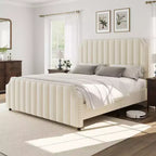 WhizMax Queen/King Size Bed Frame with 50.2 Tall Headboard, Velvet Upholstered Bed Frame Queen with Vertical Channel Tufted Headboard & Footboard