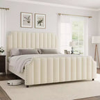 WhizMax Queen/King Size Bed Frame with 50.2 Tall Headboard, Velvet Upholstered Bed Frame Queen with Vertical Channel Tufted Headboard & Footboard
