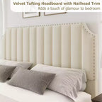 WhizMax Queen/King Size Bed Frame with 50.2 Tall Headboard, Velvet Upholstered Bed Frame Queen with Vertical Channel Tufted Headboard & Footboard