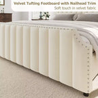 WhizMax Queen/King Size Bed Frame with 50.2 Tall Headboard, Velvet Upholstered Bed Frame Queen with Vertical Channel Tufted Headboard & Footboard