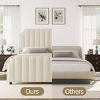 WhizMax Queen/King Size Bed Frame with 50.2 Tall Headboard, Velvet Upholstered Bed Frame Queen with Vertical Channel Tufted Headboard & Footboard