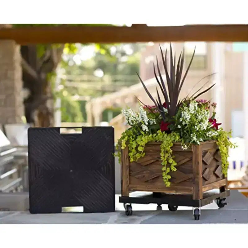 Devault 5-Wheeled Square Plant Caddy with Handles, Black, 16in