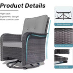 ALAULM Patio Furniture Set Outdoor Swivel Gliders Rocker, Wicker Patio Bistro Set, Rocking Chair with Tempered Glass Table and Thickened Cushions