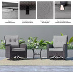 ALAULM Patio Furniture Set Outdoor Swivel Gliders Rocker, Wicker Patio Bistro Set, Rocking Chair with Tempered Glass Table and Thickened Cushions