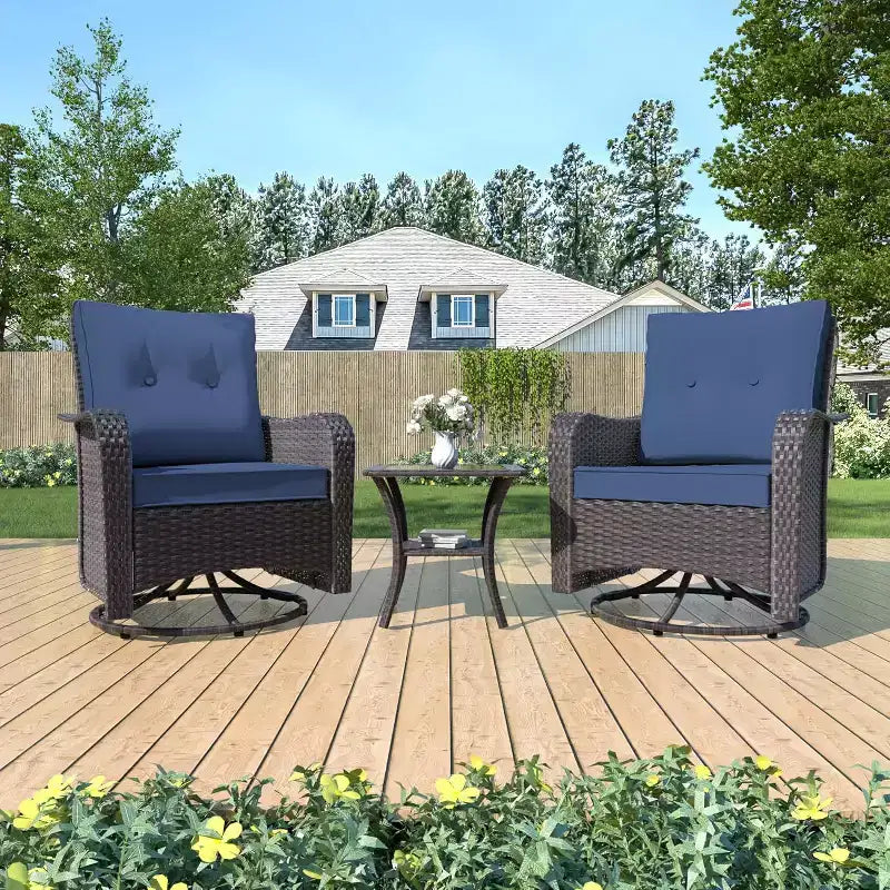 ALAULM Patio Furniture Set Outdoor Swivel Gliders Rocker, Wicker Patio Bistro Set, Rocking Chair with Tempered Glass Table and Thickened Cushions