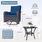 ALAULM Patio Furniture Set Outdoor Swivel Gliders Rocker, Wicker Patio Bistro Set, Rocking Chair with Tempered Glass Table and Thickened Cushions