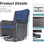 ALAULM Patio Furniture Set Outdoor Swivel Gliders Rocker, Wicker Patio Bistro Set, Rocking Chair with Tempered Glass Table and Thickened Cushions