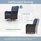 ALAULM Patio Furniture Set Outdoor Swivel Gliders Rocker, Wicker Patio Bistro Set, Rocking Chair with Tempered Glass Table and Thickened Cushions