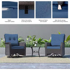 ALAULM Patio Furniture Set Outdoor Swivel Gliders Rocker, Wicker Patio Bistro Set, Rocking Chair with Tempered Glass Table and Thickened Cushions