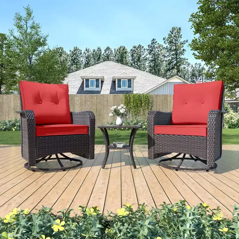 ALAULM Patio Furniture Set Outdoor Swivel Gliders Rocker, Wicker Patio Bistro Set, Rocking Chair with Tempered Glass Table and Thickened Cushions