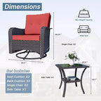ALAULM Patio Furniture Set Outdoor Swivel Gliders Rocker, Wicker Patio Bistro Set, Rocking Chair with Tempered Glass Table and Thickened Cushions