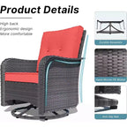 ALAULM Patio Furniture Set Outdoor Swivel Gliders Rocker, Wicker Patio Bistro Set, Rocking Chair with Tempered Glass Table and Thickened Cushions