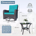 ALAULM Patio Furniture Set Outdoor Swivel Gliders Rocker, Wicker Patio Bistro Set, Rocking Chair with Tempered Glass Table and Thickened Cushions