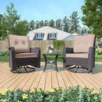 ALAULM Patio Furniture Set Outdoor Swivel Gliders Rocker, Wicker Patio Bistro Set, Rocking Chair with Tempered Glass Table and Thickened Cushions
