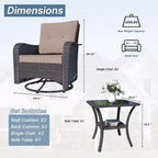 ALAULM Patio Furniture Set Outdoor Swivel Gliders Rocker, Wicker Patio Bistro Set, Rocking Chair with Tempered Glass Table and Thickened Cushions