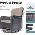 ALAULM Patio Furniture Set Outdoor Swivel Gliders Rocker, Wicker Patio Bistro Set, Rocking Chair with Tempered Glass Table and Thickened Cushions