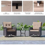 ALAULM Patio Furniture Set Outdoor Swivel Gliders Rocker, Wicker Patio Bistro Set, Rocking Chair with Tempered Glass Table and Thickened Cushions