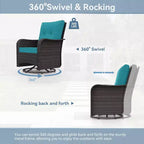 ALAULM Patio Furniture Set Outdoor Swivel Gliders Rocker, Wicker Patio Bistro Set, Rocking Chair with Tempered Glass Table and Thickened Cushions