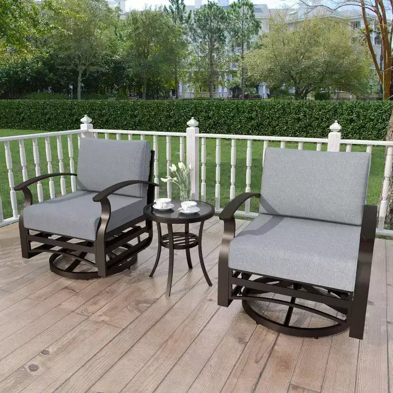 ALAULM 3 PCS Patio Furniture Set, Outdoor Aluminum Swivel Gliders Rocker, Patio Bistro Set Rocking Chair w/Cushions & coffee table