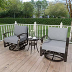 ALAULM 3 PCS Patio Furniture Set, Outdoor Aluminum Swivel Gliders Rocker, Patio Bistro Set Rocking Chair w/Cushions & coffee table
