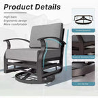 ALAULM 3 PCS Patio Furniture Set, Outdoor Aluminum Swivel Gliders Rocker, Patio Bistro Set Rocking Chair w/Cushions & coffee table