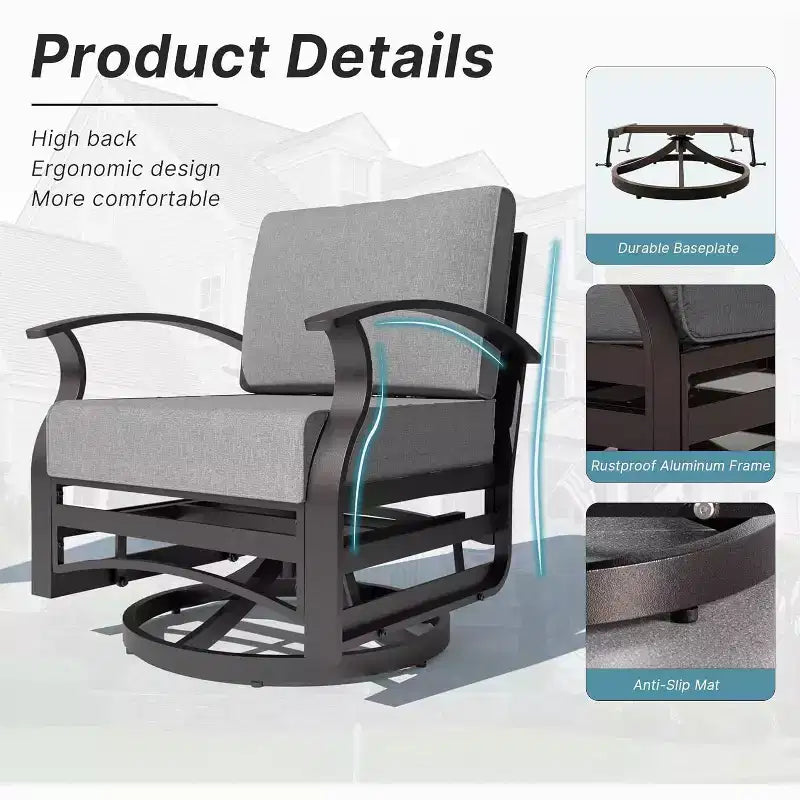 ALAULM 3 PCS Patio Furniture Set, Outdoor Aluminum Swivel Gliders Rocker, Patio Bistro Set Rocking Chair w/Cushions & coffee table
