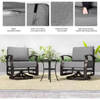 ALAULM 3 PCS Patio Furniture Set, Outdoor Aluminum Swivel Gliders Rocker, Patio Bistro Set Rocking Chair w/Cushions & coffee table