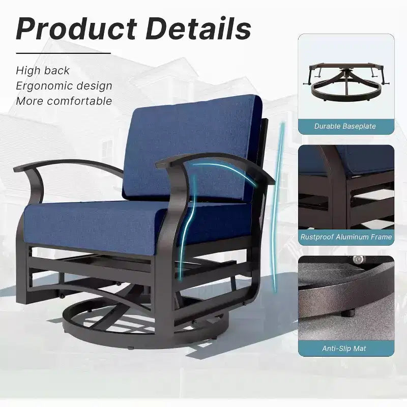 ALAULM 3 PCS Patio Furniture Set, Outdoor Aluminum Swivel Gliders Rocker, Patio Bistro Set Rocking Chair w/Cushions & coffee table