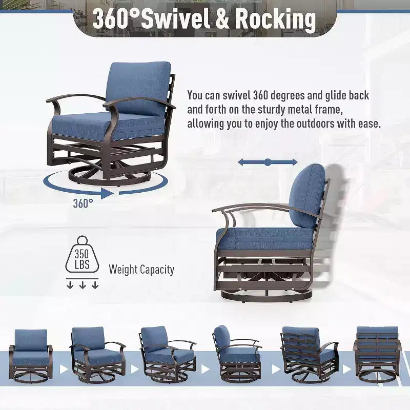 ALAULM 3 PCS Patio Furniture Set, Outdoor Aluminum Swivel Gliders Rocker, Patio Bistro Set Rocking Chair w/Cushions & coffee table