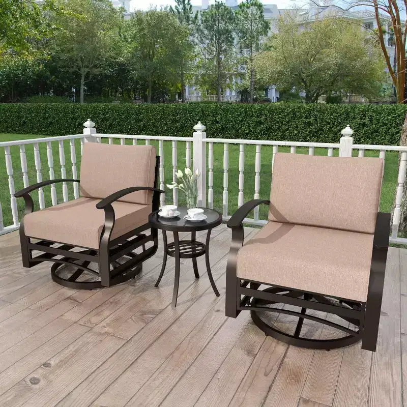 ALAULM 3 PCS Patio Furniture Set, Outdoor Aluminum Swivel Gliders Rocker, Patio Bistro Set Rocking Chair w/Cushions & coffee table