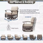 ALAULM 3 PCS Patio Furniture Set, Outdoor Aluminum Swivel Gliders Rocker, Patio Bistro Set Rocking Chair w/Cushions & coffee table