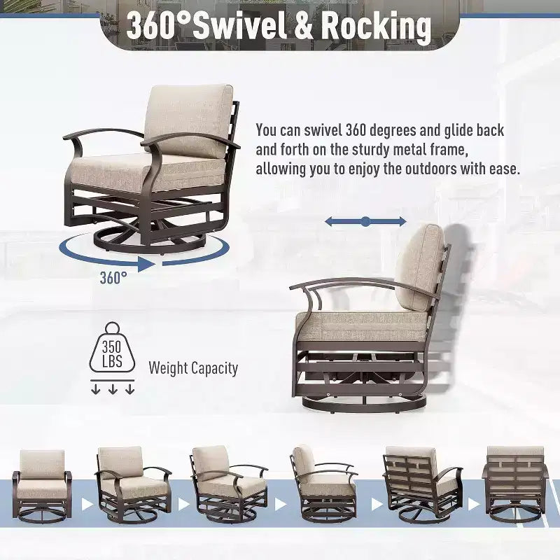 ALAULM 3 PCS Patio Furniture Set, Outdoor Aluminum Swivel Gliders Rocker, Patio Bistro Set Rocking Chair w/Cushions & coffee table