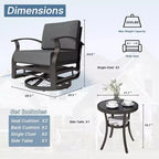 ALAULM 3 PCS Patio Furniture Set, Outdoor Aluminum Swivel Gliders Rocker, Patio Bistro Set Rocking Chair w/Cushions & coffee table