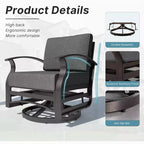 ALAULM 3 PCS Patio Furniture Set, Outdoor Aluminum Swivel Gliders Rocker, Patio Bistro Set Rocking Chair w/Cushions & coffee table