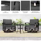 ALAULM 3 PCS Patio Furniture Set, Outdoor Aluminum Swivel Gliders Rocker, Patio Bistro Set Rocking Chair w/Cushions & coffee table