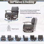 ALAULM 3 PCS Patio Furniture Set, Outdoor Aluminum Swivel Gliders Rocker, Patio Bistro Set Rocking Chair w/Cushions & coffee table