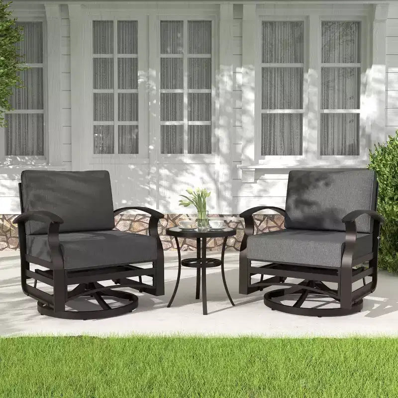 ALAULM 3 PCS Patio Furniture Set, Outdoor Aluminum Swivel Gliders Rocker, Patio Bistro Set Rocking Chair w/Cushions & coffee table