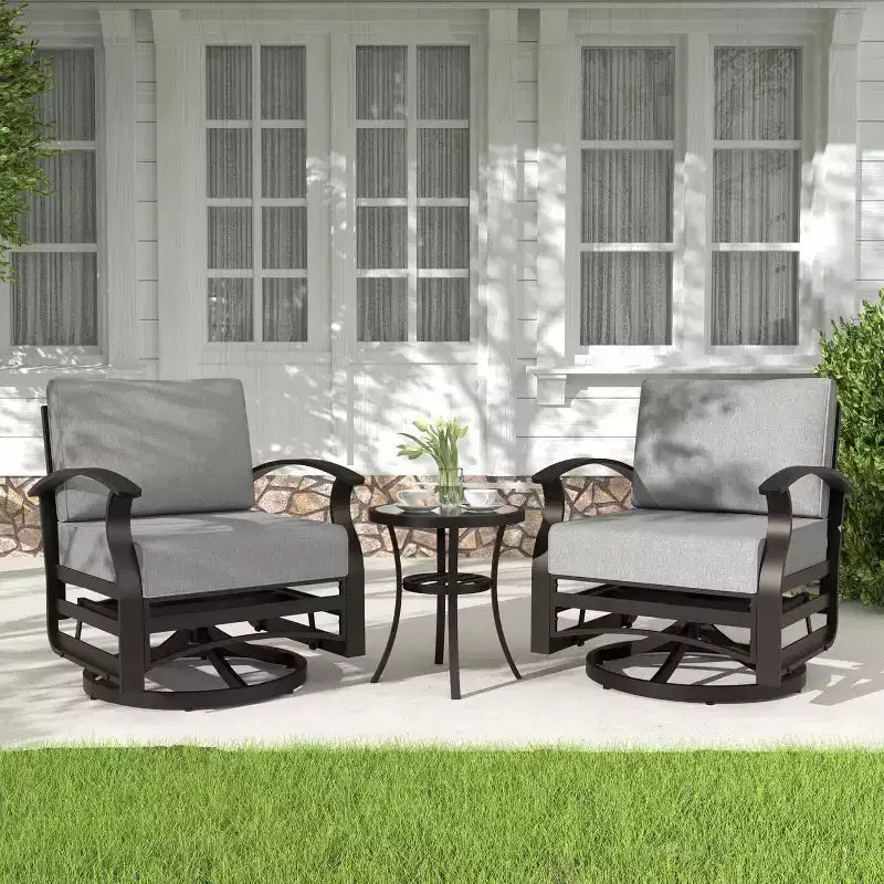 ALAULM 3 PCS Patio Furniture Set, Outdoor Aluminum Swivel Gliders Rocker, Patio Bistro Set Rocking Chair w/Cushions & coffee table