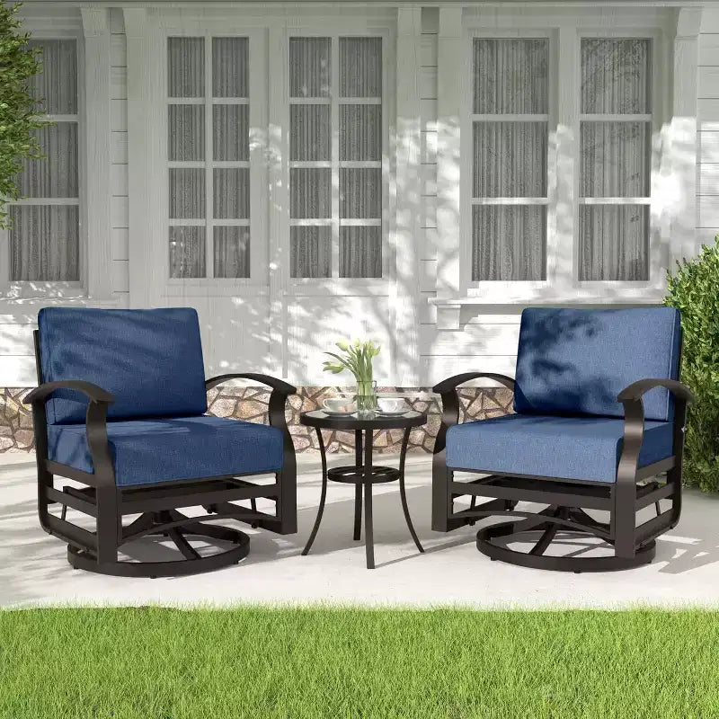 ALAULM 3 PCS Patio Furniture Set, Outdoor Aluminum Swivel Gliders Rocker, Patio Bistro Set Rocking Chair w/Cushions & coffee table