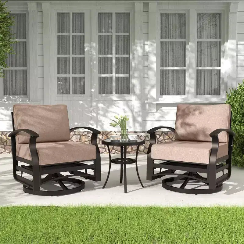 ALAULM 3 PCS Patio Furniture Set, Outdoor Aluminum Swivel Gliders Rocker, Patio Bistro Set Rocking Chair w/Cushions & coffee table