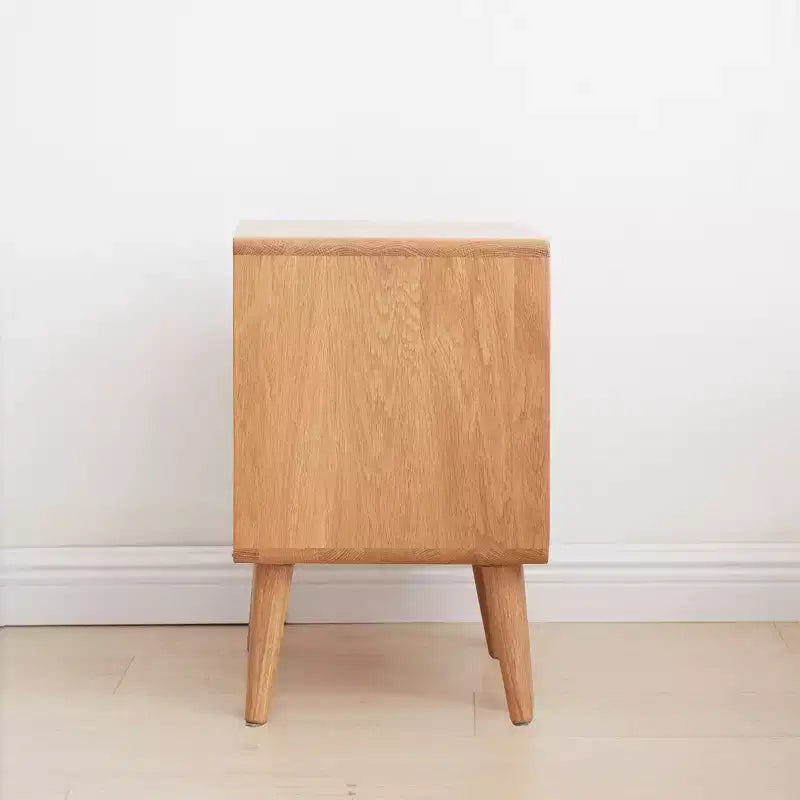 GDFStudio Nydia Solid Oak Wood and Rattan 21.26H Nightstand with Two Drawers