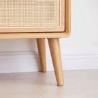 GDFStudio Nydia Solid Oak Wood and Rattan 21.26H Nightstand with Two Drawers