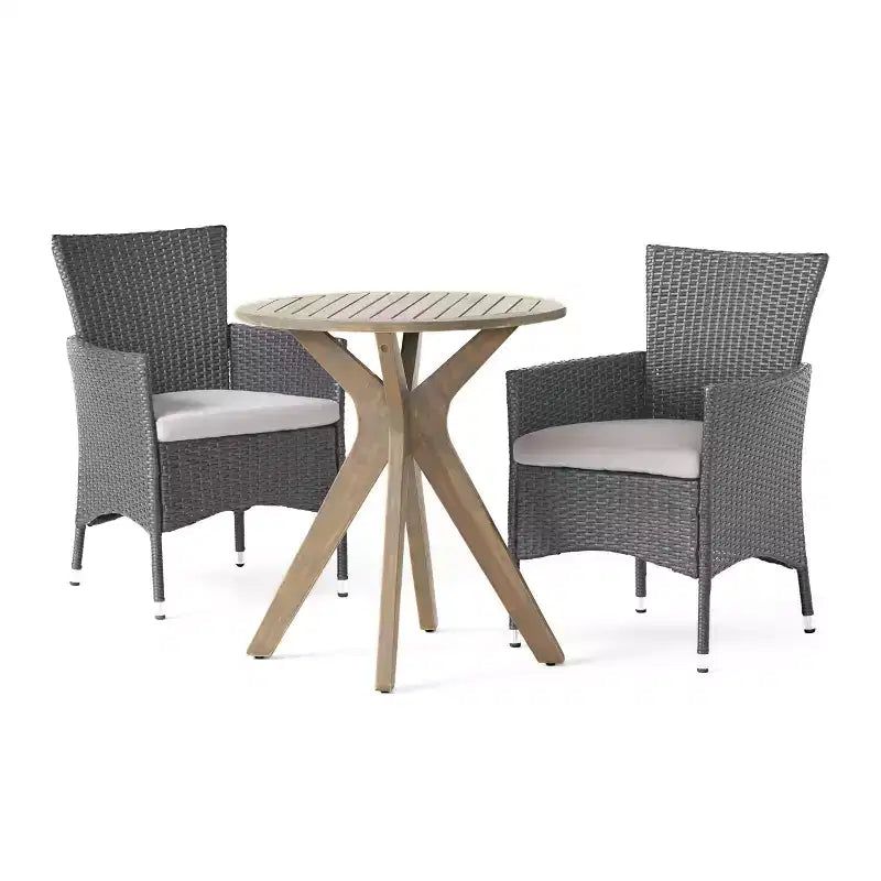 GDFStudio Berkeley Outdoor Acacia Wood and Wicker 3 Piece Bistro Set