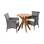 GDFStudio Berkeley Outdoor Acacia Wood and Wicker 3 Piece Bistro Set