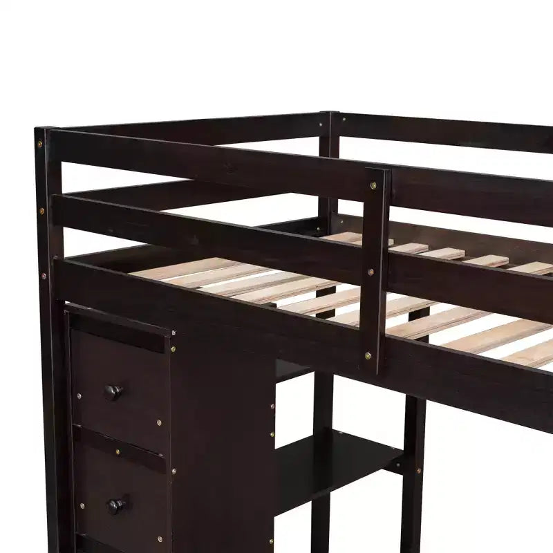 Whisen 94.40''L  41.80''W Modern Design Twin Size Wooden Loft Bed with Storage Drawers, Desk and Stairs