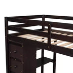 Whisen 94.40''L  41.80''W Modern Design Twin Size Wooden Loft Bed with Storage Drawers, Desk and Stairs